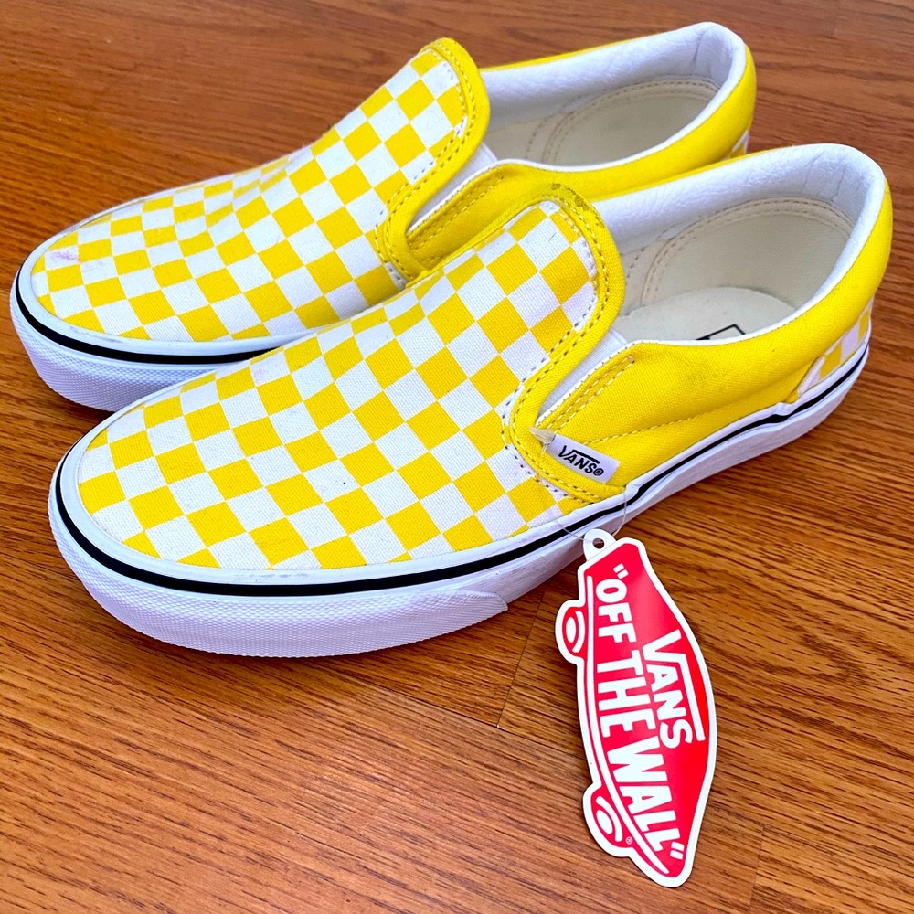 Vans Slip- on, Checkerboard Skate Shoe, Golden Yellow